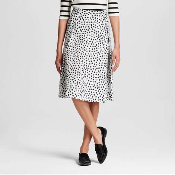white polka dot midi skirt